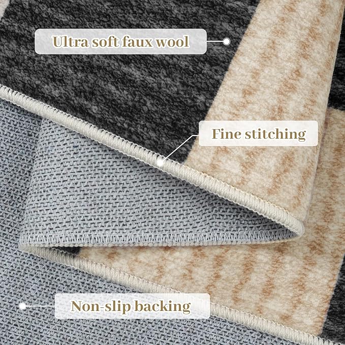 LIVEBOX 9x12 Area Rugs for Living Room, Checkered Non-Slip Washable Rugs, Farmhouse Neutral Classic Geometric Large Boys Area Rug for Bedroom, Carpet for Living Dining Room Office(Black,9'x12')
