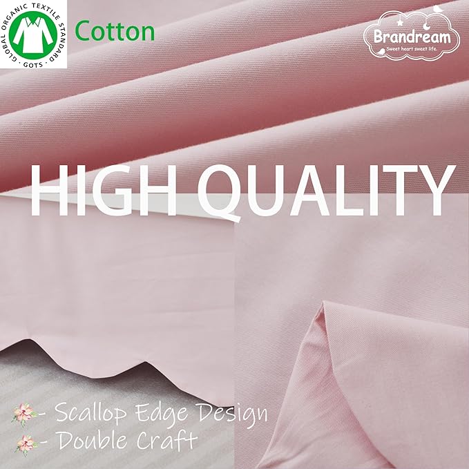 Brandream Scallop Edge Cotton Crib Skirt, Baby Boy, Baby Girl, Gender Neutral Crib Skirt Toddler Bedskirt Farmhouse Chic Nursery Crib Bed Skirt, Boho Bohemian Solid Pink