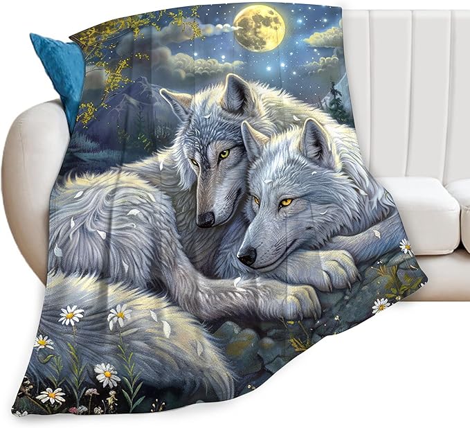 Wolf Blanket Wolves Gifts for Girls Boys Woman Kids Wolf Animal Lover Throw Blankets Soft Blanket Warm Fleece Flannel Plush Blankets for Bed Sofa Couch 60"x80"