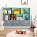 ivinta Toy Storage Organizer for Kids, 10-Cube Wooden Storage Cabinet with Collapsible Fabric Drawers for Children, 3-Tier Bookshelf for Playroom Nursery Bedroom Living Room (Green)