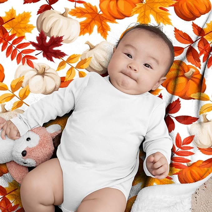 Fall Throw Blanket - Pumpkin Maple Leaf Autumn Blanket - Thanksgiving Fall Decor Gift - Ultra Plush Cozy Lightweight Thanksgiving Pumpkin Blanket for Sofa,Bed,Couch - 40"x50"-Kids/Throw Size