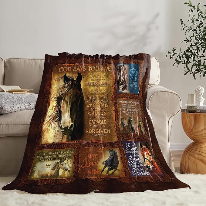 Tijuboni Horse Throw Blanket Christian Religious Gifts for Girls Boys Women Men Kids Adults Soft Flannel Fleece Blanket for Couch Sofa Bed Home Decor 60"x80"