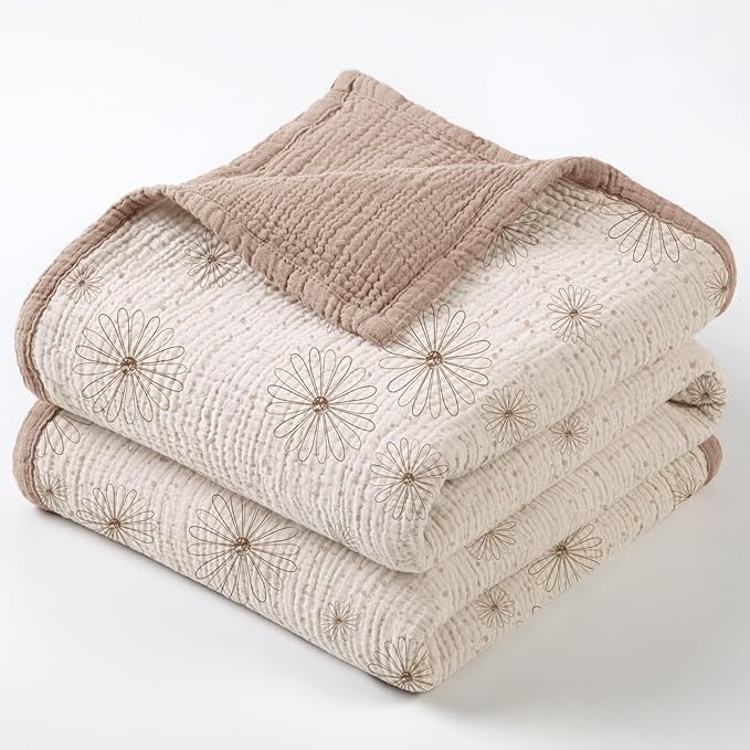 lulumoon Muslin Quilt Blanket, Crib Blanket for Baby and Toddler,47x47 Inches(Sand Daisy)