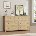IDEALHOUSE Rattan Dresser for Bedroom with 7 Drawers, 54'' Wide Chest of Drawers with Large Clothes Storage Cabinet, Wood Bedroom Dresser, TV Stand for Nursery, Living Room, Hallway, Oak
