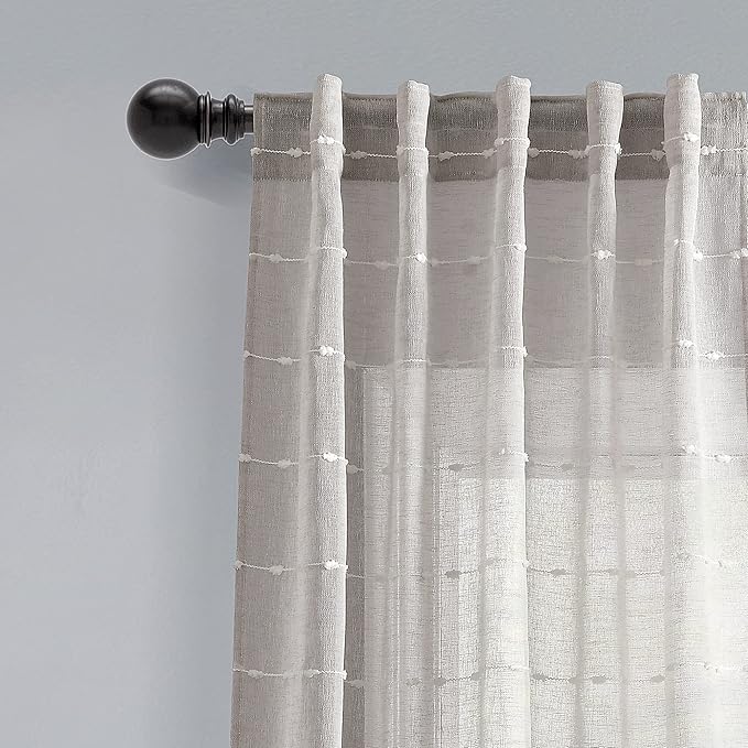 Lush Decor Farmhouse Textured Back Tab/Rod Pocket Sheer Window Curtain Panel Pair, 38"W x 84"L, Gray