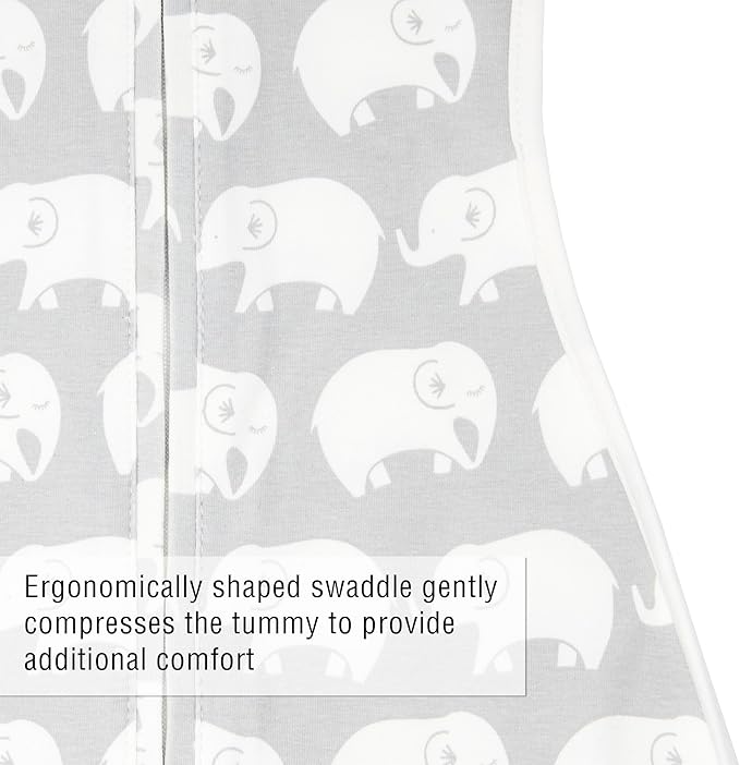 Woombie Original Baby Swaddling Blanket - Soothing, Cotton Baby Swaddle with Zipper - Wearable Newborn Blanket, Stardust Grey Elephant, 14-19 lbs