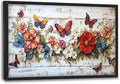 Olivine Flower Large Wall Art, Butterfly Pictures Wall Decor, Boho Painting, Rustic Wood Grain Canvas Prints, Framed Artwork for Dining Room Living Room Bedroom Bathroom Office Home Decor 36"x24"