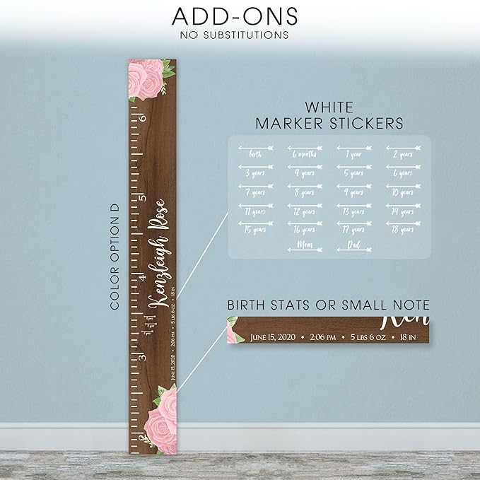 Wooden Kids Growth Chart Ruler for Boys and Girls (Haley)