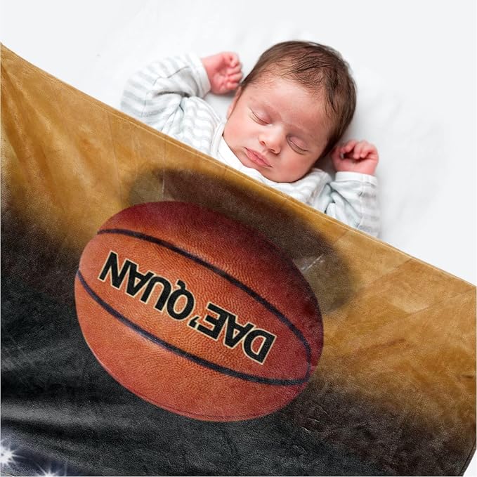 Personalized Baby Balll Soft Blanket: Custom Kids Basketball Design Blanket with Name and Number - Bedding Gifts for Infants Toddlers Adults 30x40inch