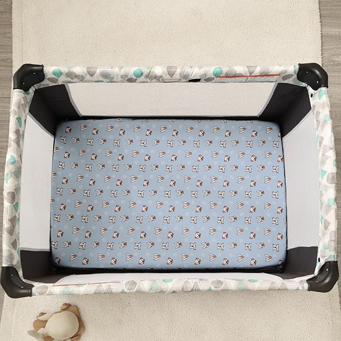 PHF 3 Pack Soft Mini Crib Sheets, Pet Dogs Pack N Play Sheets for Baby Boys Girls, No Slip Universal Fit for Pack N Play, Playard, Portable and Mini Crib Mattresses, Pet Dogs