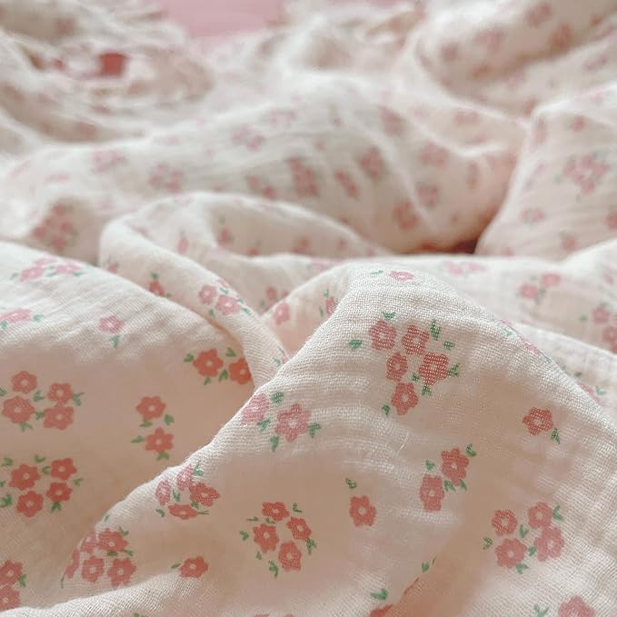 BuLuTu Girls Baby Duvet Cover Pink Flower Duvet Covers Muslin Cotton Toddler Kids Duvet Cover Quilted Protector, 47"x59", Galsang Print (No Filling)