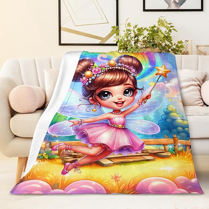 Girls Blanket Fairy Throw Blankets Gift for Kids Teens Adults Daughter Birthday, 60x80 Inches Warm Lightweight Fairy Throw for Sofa Couch Bed Travel
