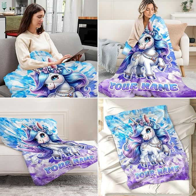 Personalized Unicorn Blanket for Girls 4-6 - 40" x 50" Inches Kids Blankets Gifts for Girls - 40" x 50" Cozy Furry Plush Throws for Couch, Sofa & Chair