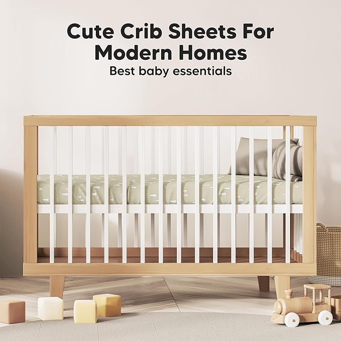 KeaBabies 2-Pack Organic Crib Sheets for Boys, Girls - 52x28 Fitted Crib Mattress Sheet Neutral, Breathable Jersey Cotton Cover for Baby Bed, Toddler Mattress, Soft & Cute Prints (Pine Grove)