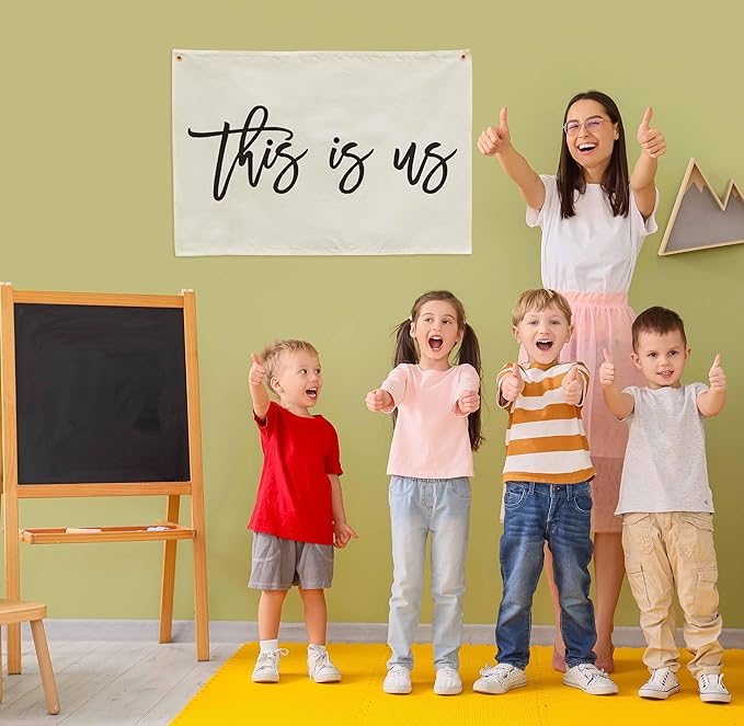This Is Us Rectangular Canvas Banner-Flag Wall Sign Decor for Teen Friends Husband,Farmhouse Home Living Room Bedroom Reading Room Office Wall Decor-Baby Shower Birthday Christmas Gift