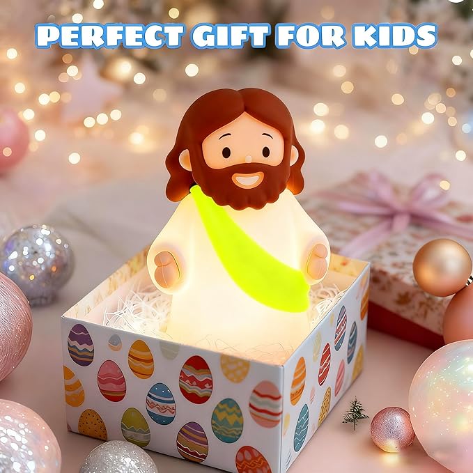 Little Jesus Night Light Mini Jesus Silicone Lamp Dimmable Nursery Nightlight for Kids Rechargeable Bedside Touch Lamp Perfect for Christmas, Easter and Baptism Gifts (Yellow)