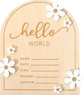 Wooden Hello World for Baby Showers - Newborn Birth Announcement Board,Daisy Wooden Baby Milestone Card,Welcome Baby Shower Gifts,Hello World Hospital Nursery Information Record Board (Hello World)