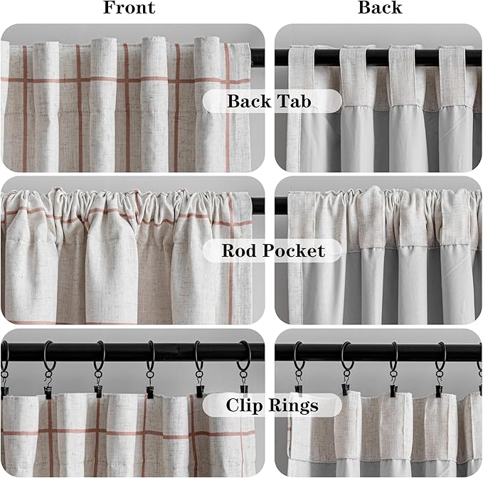 MYSKY HOME 100% Blackout Plaid Farmhouse Linen Curtains 90 Inch Long 2 Panels Set for Living Room Double Layer Checkered Drapes Thermal Insulated Privacy Protection Rod Pocket Back Tab, 52" W, Tan