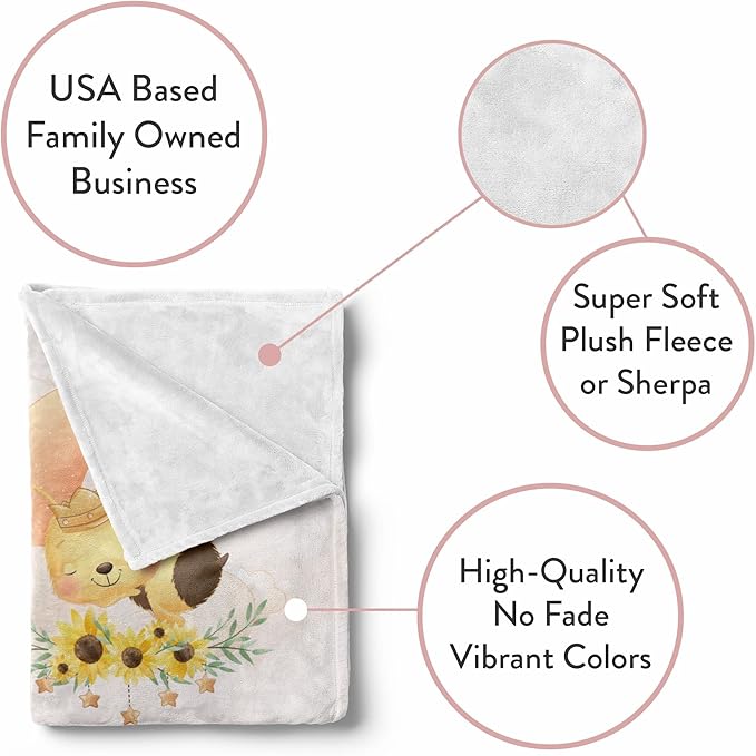 Personalized Baby Blankets with Name | Custom Bumble Bee Newborn Blanket for Baby Girl and Baby Boy | Unisex Warm Soft Fleece Swaddle Blanket Minky | (Bee, Fleece 50"x60")