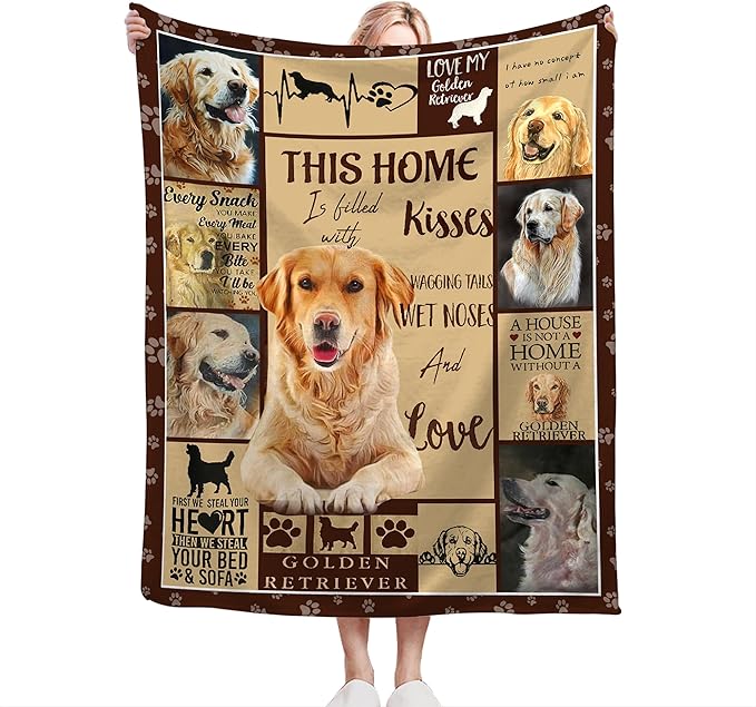 Golden Retriever Blanket Gifts and Decor - Cute Dog Throw for Girls, Women, Kids, Adults - Soft Warm Cozy Fleece for Couch, Sofa, Bed 50"x40"