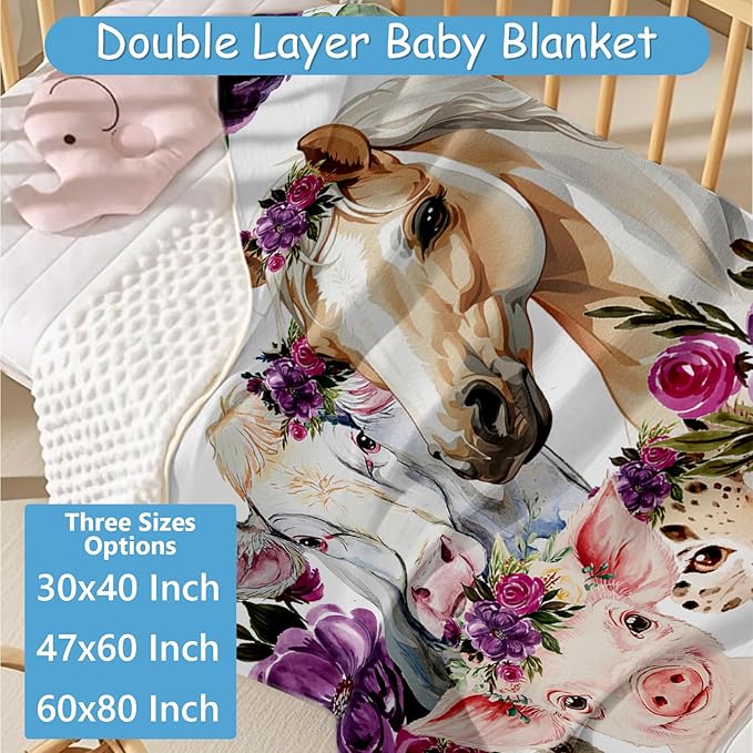 Personalized Baby Crib Bedding Set, 5 Pcs Custom Name Baby Crib Set with Floral Animals, Baby Girls Nursery Bedding Sets, Double Layer Blanket, Newborns Infants Toddlers Customized Gifts