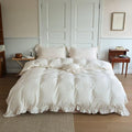 BuLuTu Double-Layer Cotton Muslin Duvet Cover Queen Size, Chic Shabby Princess Ruffled Quilt Cover 90"x90", Pink Floral Print Bedding Comforter Cover with Zipper, No Pillowcase