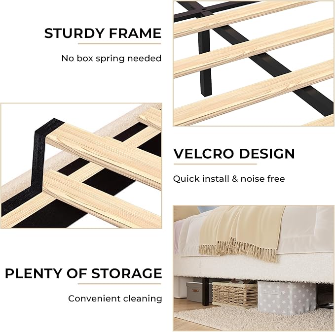 Twin Upholstered LED Bed Frame with Storage Drawers Girls Bed with Flower Headboard Boucle Princess Platform Bed Frame for Kids/Girls Strong Wood Slat Support,No Box Spring Needed,Easy Assembly