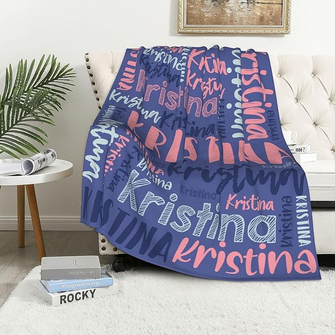 Dr.TOUGH Personalized Blankets with Name Customized Baby Blankets for Girls Boys Adults Monogrammed Blankets and Throws Christmas Birthday Mothers Fathers Valentines Day Gift (Dark Blue, 40''×50'')