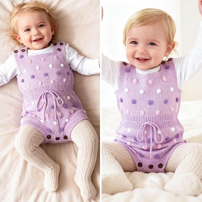 Simplee kids Baby Girl Knit Romper Fall Sleeveless Pompoms Rompers Newborn Little Girl Overall Jumpsuit Outfits