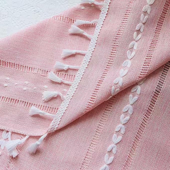 Deeprove Pink Boho Curtains 84 Inches Long for Bedroom Nursery, Privacy Bohemian Chic Textured Embroidery, Vintage Handmade Tassels Country Decor Drapery, Rod Pocket, 1 Panel W52 x L84, Blush