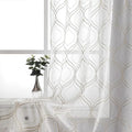 VISIONTEX Moroccan Embroidered White Sheer Curtains Panels, Decor French Textured Rod Pocket Voile Tulle Semi Window Trellis Drapes for Bedroom, Set of 2, 54 x 108 inch, Light Brown