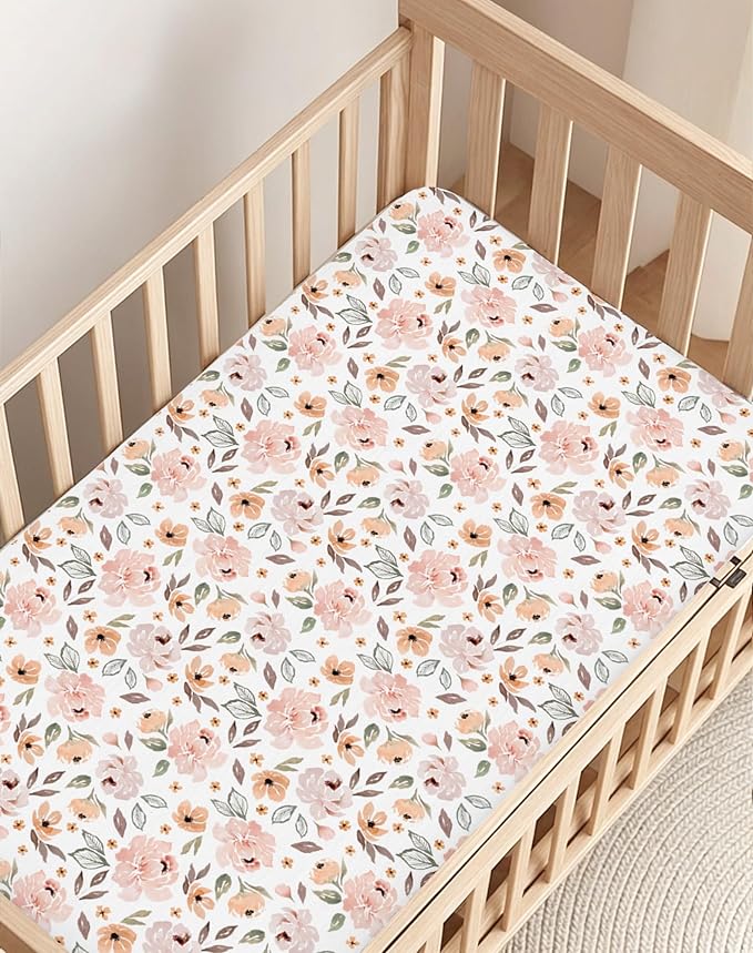 Pack and Play Sheets 2 Pack, Fitted Jersey Knit Mini Crib Sheets for Baby Boys and Girls, Compatible with Graco Pack N Play and Mini Crib Mattress (Bear Tracks, Pack N Play/Mini Crib Sheets)