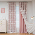 MYSKY HOME Pink Curtains for Bedroom 90 Inches Long Living Room Curtain with Pom Pom Sheer for Dining Room Grommet Double Layer Nursery Curtain Drapes Toddler Room Darkening Window Panels 52 x 90 in