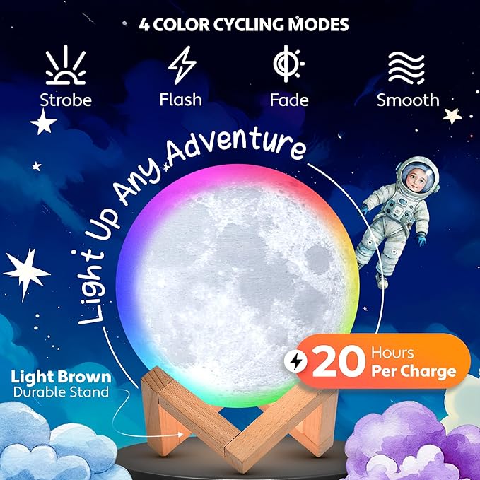 Mind-glowing 3D Moon Lamp - 16 LED Colors, Dimmable, Rechargeable Night Light (Large, 5.9in) with Wooden Stand, Remote & Touch Control - Nursery Decor for your Baby, Birthday Gift Idea for Women