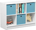 Furinno BASIC Book Shelf, 6-Cube Bookshelf, 3 x 2 Bookcase with Storage Bins, 11.9 x 31.6 x 23.6, for Living Room, Bedroom, Home Office, White/Light Blue