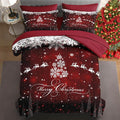 7 Pcs Full Size Christmas Comforter Set with 2 Pillowcases & 2 Shams, Dark Red Winter Snowflake Bedding for Kids and Adults, Merry Xmas Bed in a Bag with Flat Fitted Sheet