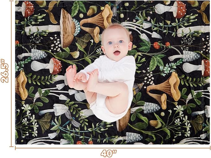 Mushroom Baby Blanket for Boys Girls Soft Fleece Minky Blanket with Dotted Backing Double Layer Newborn Toddler Blankie for Nursery Stroller Crib Gift to Son Nephew Grandson 26.5 * 40 in