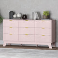 Fluted 9 Drawer Dresser, 57.1" Wide Modern Boho Chest of Drawers, Wooden Storage Dresser TV Stand for Bedroom, Living Room, Closet, Hallway, Curved Profile Design