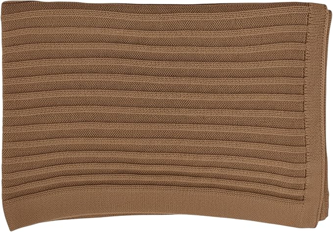 Baby Knit Blanket, 100% Cotton Ribble Patterns, Soft, Cozy, Lightweight Swaddle for Newborn & Infant Swaddling Beige Neutral, Perfect Baby Shower Ideas Mocha 28x36
