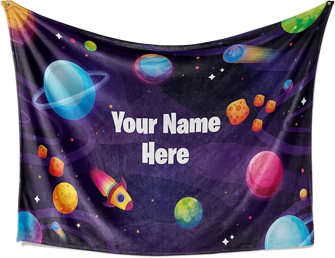Custom Cozy Kids Blanket | Space Themed Decor | Personalized Soft Warm Lightweight Blanket | Baby Gift for Boys & Girls (Fleece - 50x60)