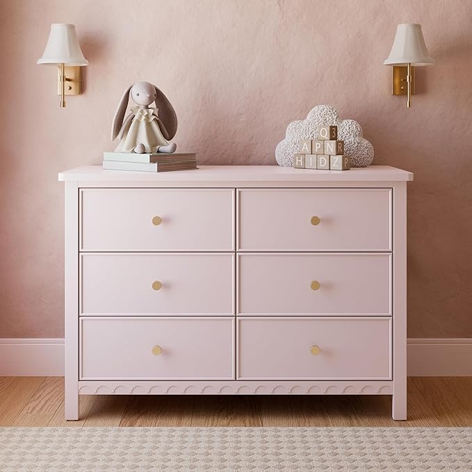 Graco Sasha 6 Drawer Dresser (Blush) – GREENGUARD Gold Certified, Wood Storage for Nursery or Kids’ Room, Safe Interlocking Drawer System & Easy Assembly with Pre-Installed Tracks