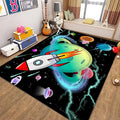 Outer Space Kids Area Rug,4x5ft,Kids Playroom Crawling Mat, Machine Washable, Non-Slip Carpet with Cartoon Planets and Rocket Design, Suitable for Boys' Bedroom, Class, Nursery Decorative Rug