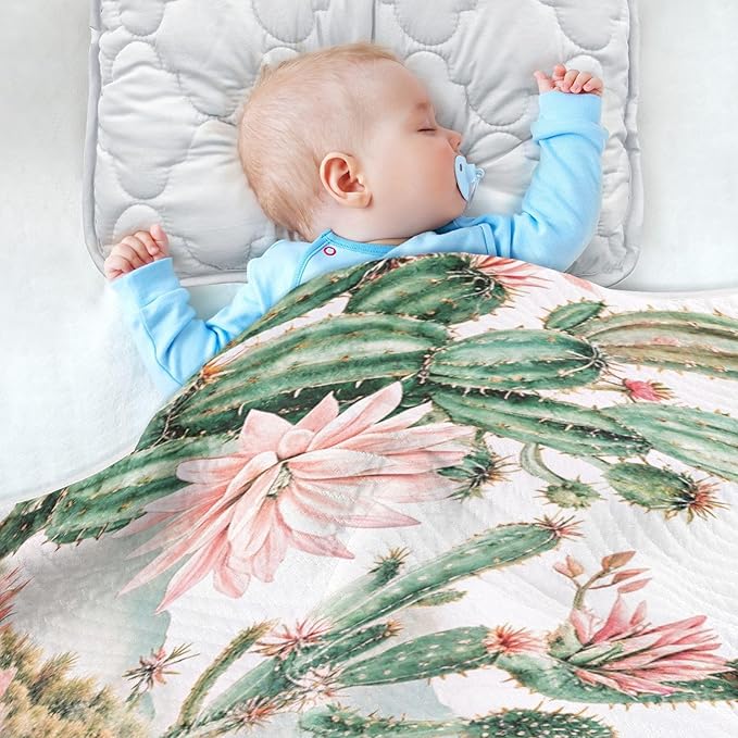 Cactus Baby Blanket for Girls Boys Soft Warm Reversible Infant, Newborn, Toddler Receiving Blanket Unisex Travel Throw Blanket for Crib Stroller Nursery, 30"x40"