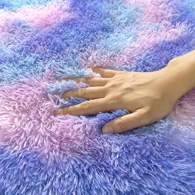 Rugs for Living Room 8x10, Soft Shaggy Modern Shag Area Rug for Bedroom, Upgrade Non-Slip Plush Fluffy Carpet for Kids Boys Girls Room Home Decor Aesthetic, Rainbow Purple