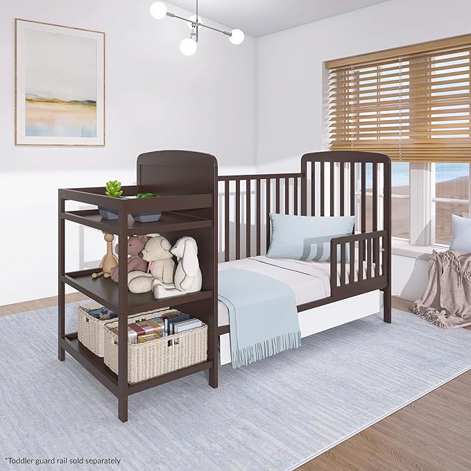 Dream On Me Anna 4 in 1 Full Size Crib and Changing Table Combo in Chocolate Chip, Greenguard & JPMA Certified, Converts from Baby Crib to Toddler Bed and Day Bed