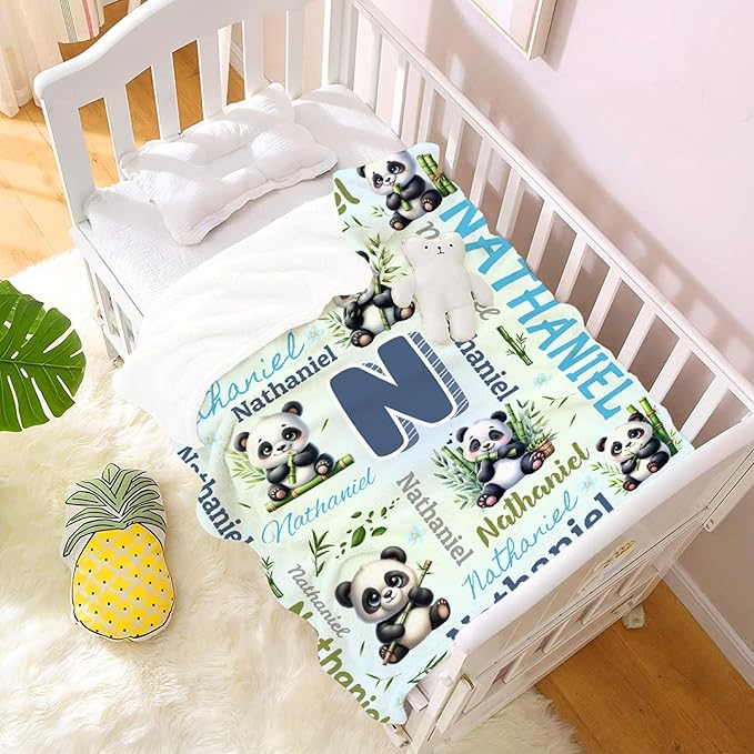 Personalized Custom Panda Preschool Blanket Gifts for Baby Toddler Kids Boys Girls - Customized Panda Super Soft Lightweight Flannel Sheets Decor for Crib Nap Couch - 30"x40" for Baby/Pets