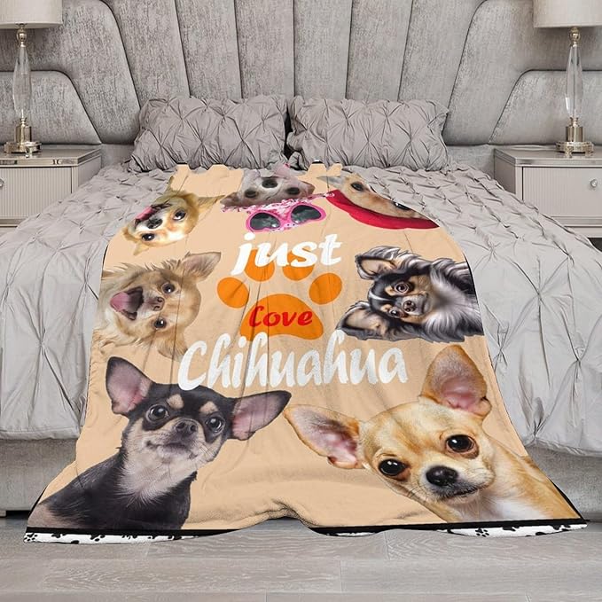 Chihuahua Blanket Funny Chihuahua Dog Gifts for Girls Boys Woman Kids Dog Lover Throw Blankets Soft Blanket Warm Fleece Flannel Plush Blankets for Bed Sofa Couch 60"x80"