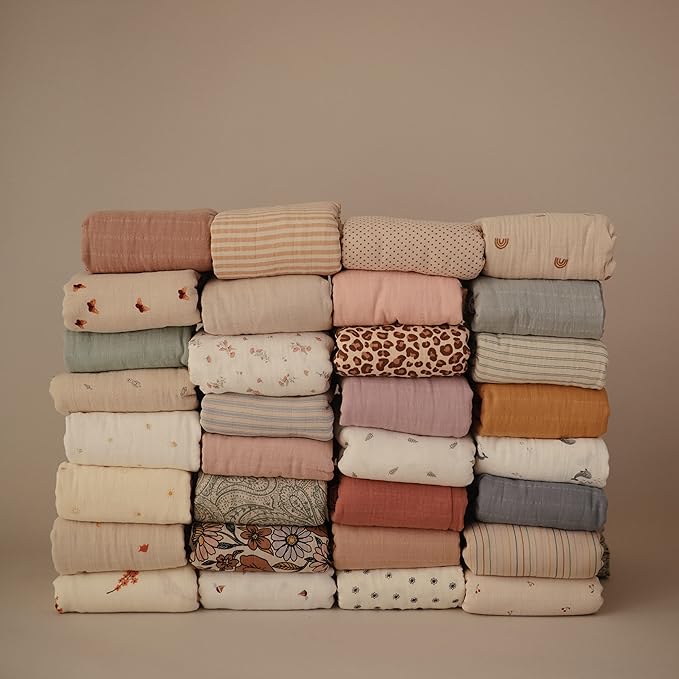 mushie Muslin Baby Swaddle Blanket | 100% Organic Cotton (Natural Stripe)