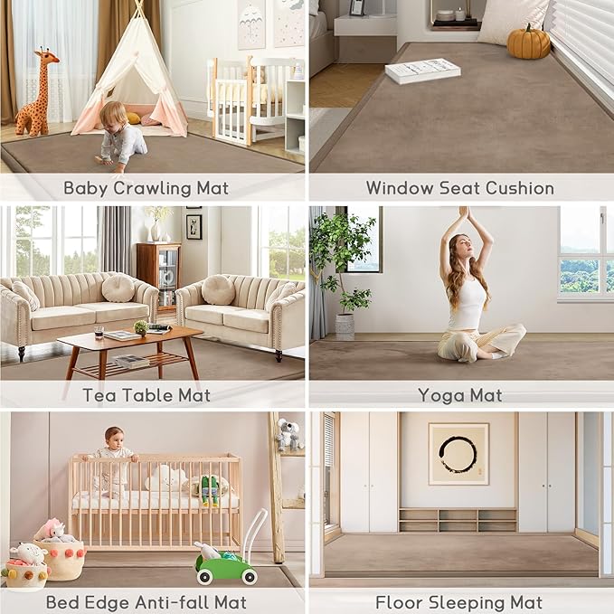 Baby Play Mat for Floor Tummy Time Mat Nursery Muscle Area Rug Playroom Rug Tatami 59"*71" Memory Foam 1.3" Thick Crawling For Babies,Toddlers, Infants, Kids,Floor(Brown)