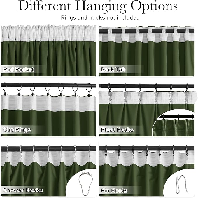 StangH Moss Green Velvet Curtains 108 inches - Luxury Christmas Decor Room Darkening Thermal Insulated Window Drapes for Dining Room/Patio Door, W52 x L108, 2 Panels